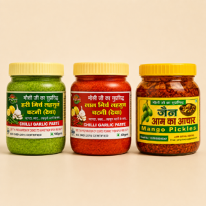 Green & Red Thecha + Mango Pickle Combo 500g | Mausi Ji