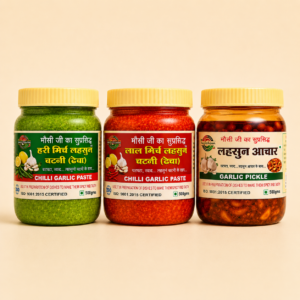 Green & Red Thecha + Garlic Pickle Combo 500g | Mausi Ji